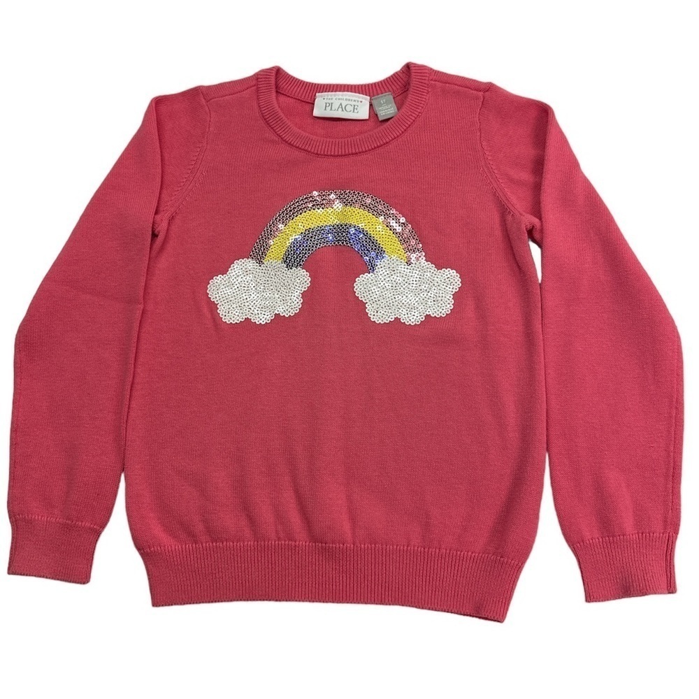 Carter’s Pink Sequined Rainbow Cotton Blend Graphic Crew Neck Sweater 5T